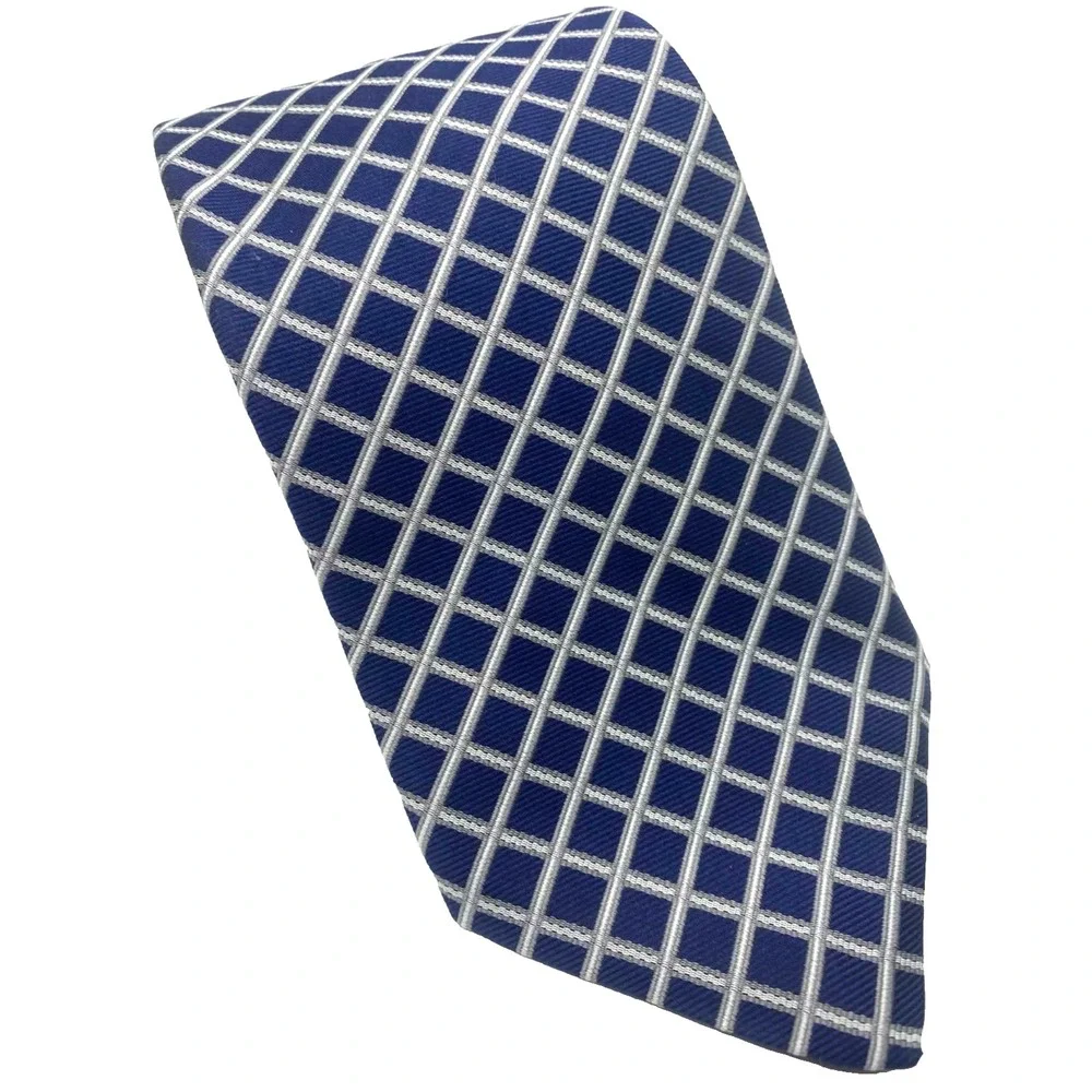 BROOKS BROTHERS 346 Men's 100% Silk Necktie Designer Geometric Blue/Gray LONG